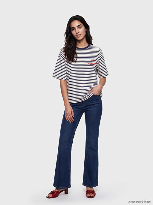 ?izgili Oversize %100 Pamuklu Kad?n Ti??rt