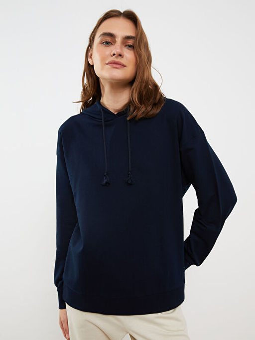 Kap??onlu D?z Uzun Kollu Kad?n Pijama ?st