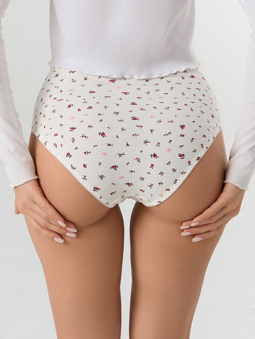 Цена за 2 штуки! Трусы макси женские бежевые с цветочным принтом - Mark formelle фото 4