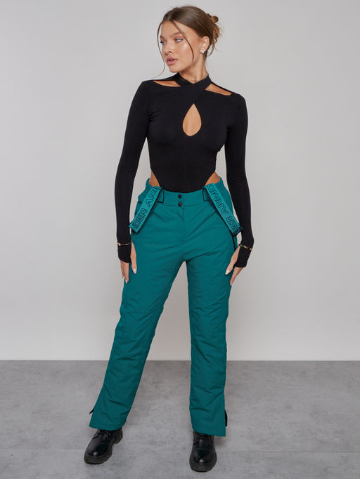 Полукомбинезон утепленный женский зимний горнолыжный зеленого цвета 526Z - Chunmai фото 12