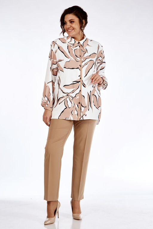 Костюм Элль стиль 2264 белый/бежевый  фото 4