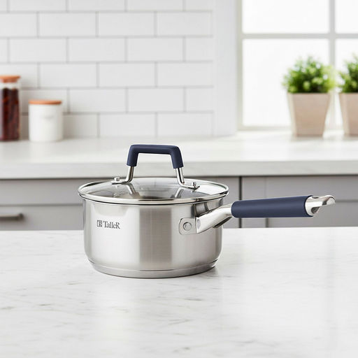 Ковш из нержавеющей стали "Ковентри" 1,6л, s0,6мм, дно s2,8мм, стеклянная жаропрочная крышка, обод крышки с перфорацией, ручки с силиконовыми вставками, цветная коробка, "TalleR" (Китай)