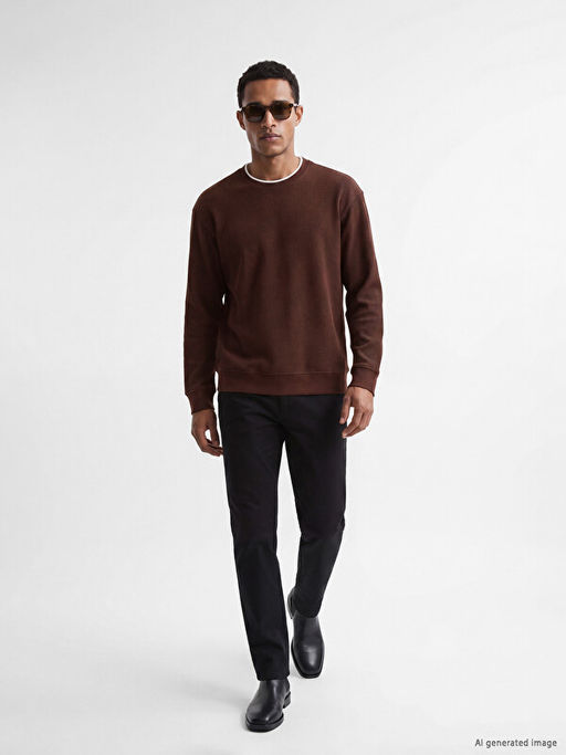 Bisiklet Yaka Fitilli Erkek Sweatshirt