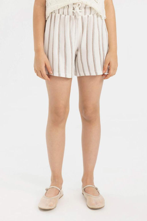 Полосатые шорты для девочек в бумажном пакете - Defacto фото 4
