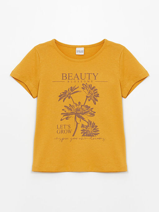 Bisiklet Yaka Bask?l? K?sa Kollu K?z ?ocuk Ti??rt