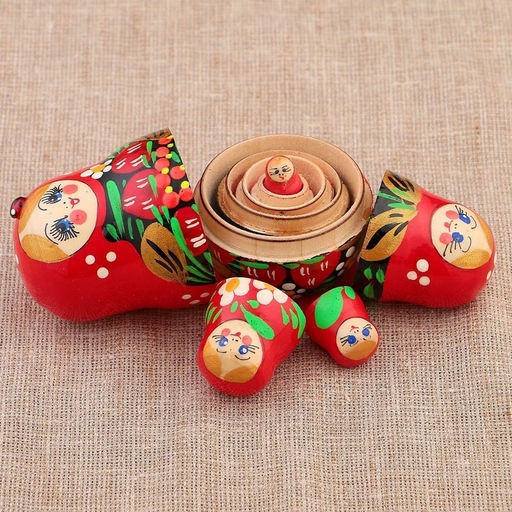 Матрёшка дерево «Божья коровка», красный платок, 5 кукольная, 9-11 см