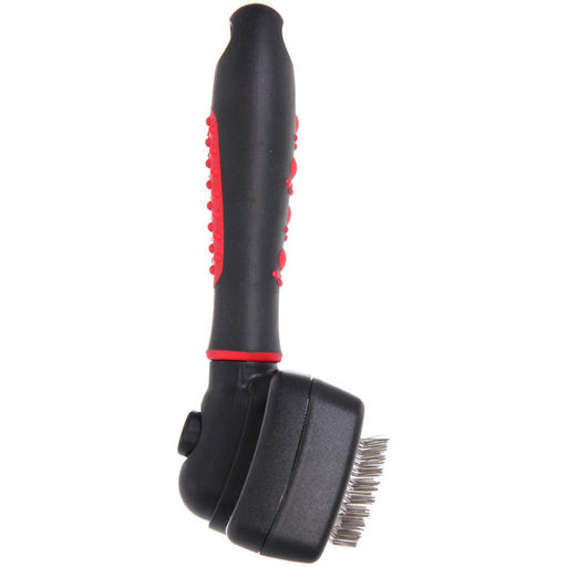 Расческа - пуходерка с кнопкой самоочистки "ПРОФФ - МОЙ БРО", прорезиненная ручка, цвет черный, 10*17,5см