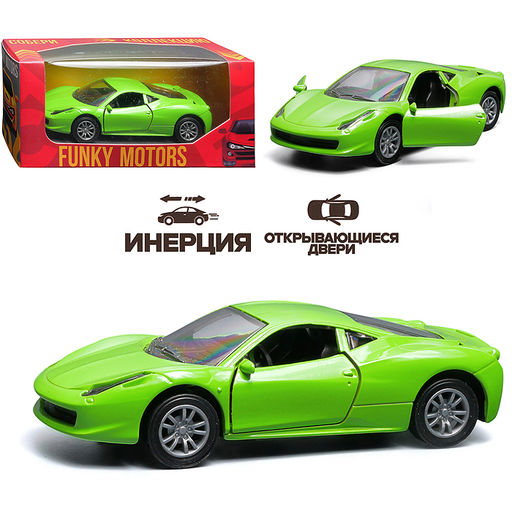 Ярко-зелёная инерционная машинка вид А die-cast , 1:32