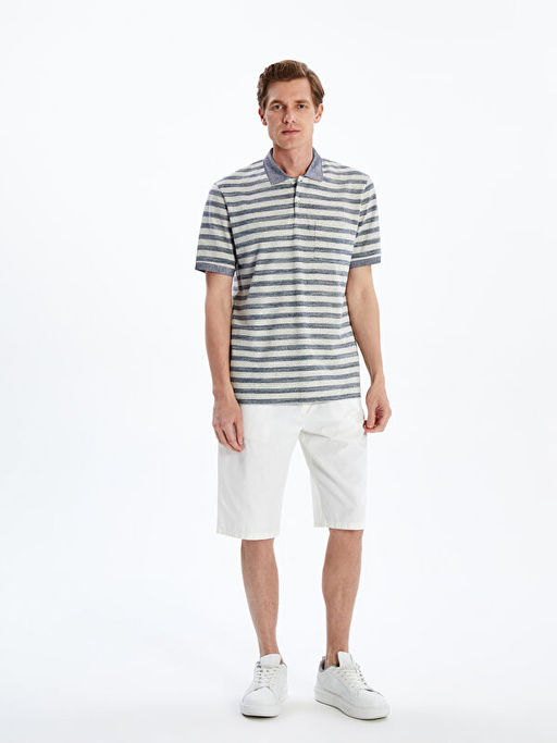 Polo Yaka ?izgili Merserize G?r?n?ml? Erkek Ti??rt