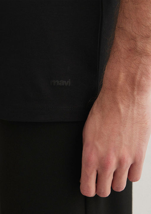 Stretch Siyah Basic Tisort - Mavi фото 7