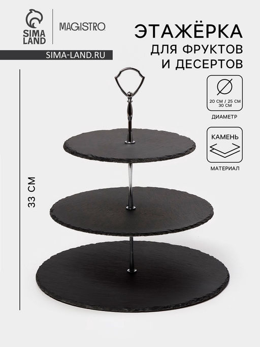 Этажёрка для фруктов и десертов Magistro Valley, 3 яруса, d=30/25/20?33 см, сланец, чёрная