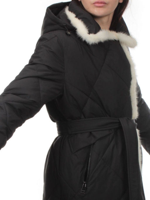 309 BLACK/WHITE Пальто зимнее стеганое женское (200 гр. холлофайбер, натуральная норка) - Fashion фото 3