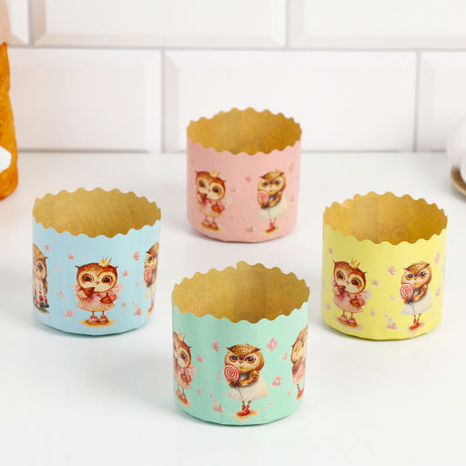 Цена за 20 шт. Форма бумажная для кекса, маффинов и кулича Совушки 70х60 мм, МИКС - Simaland фото 4