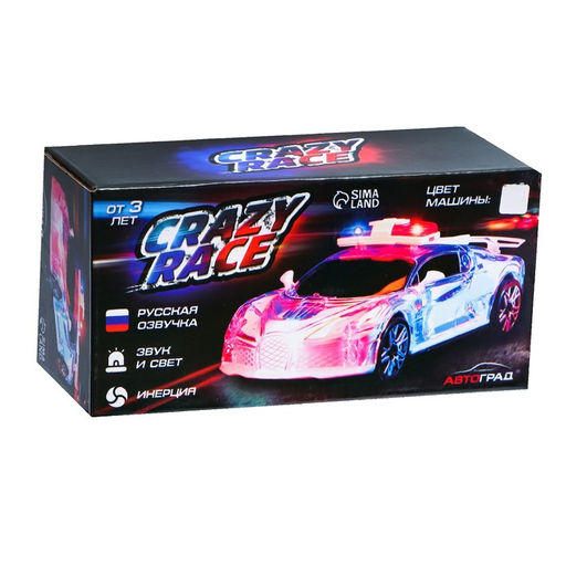 Машина инерционная Crazy race, полиция, русская озвучка, свет, цвет белый - Автоград фото 5