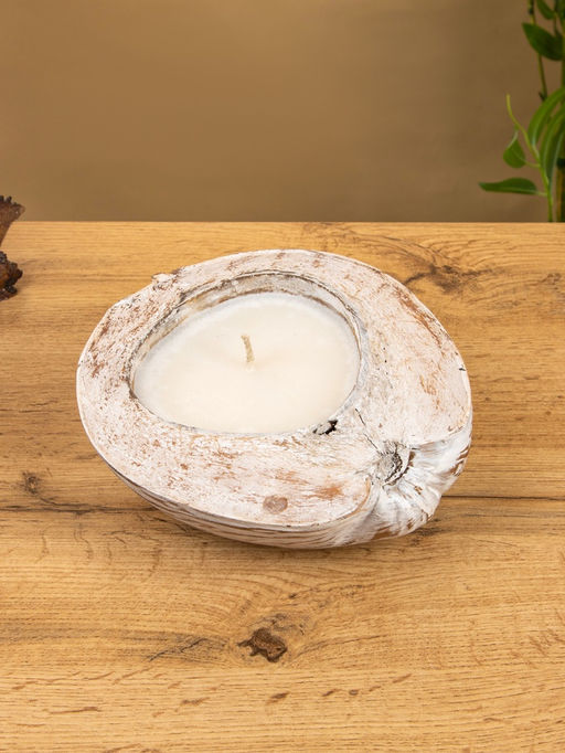 Свеча в кокосе, 20×20×7 см, белая