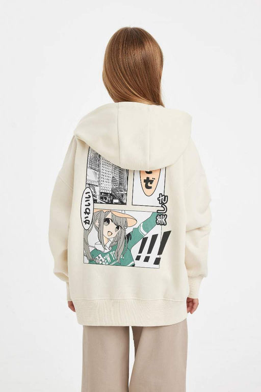 Толстовка с капюшоном и принтом цвета оверсайз для девочек с широкой посадкой на спине - Defacto фото 7