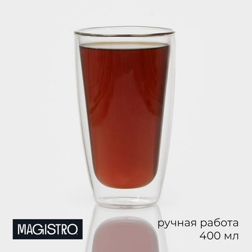 Стакан с двойными стенками Magistro «Поль. Дуо», 400 мл, 8.5×15 см, стекло, прозрачный
