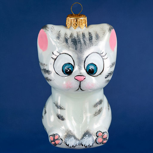 Елочная игрушка фигурка стеклянная Киса-3 6,3х5,4х10,5см, ручная художественная роспись, подарочная упаковка (Россия)