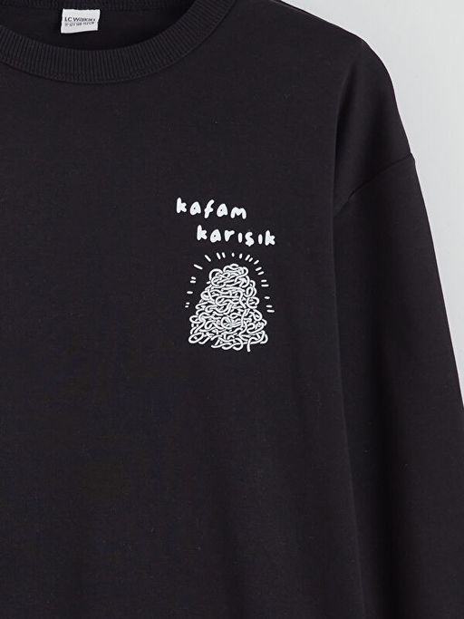 Bisiklet Yaka Slogan Bask?l? Erkek ?ocuk Sweatshirt