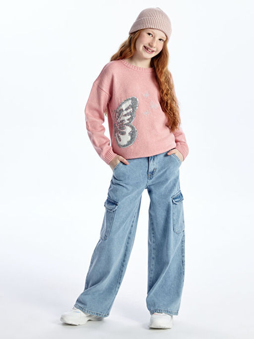 Bisiklet Yaka Desenli Uzun Kollu K?z ?ocuk Triko Kazak - Waikiki фото 2