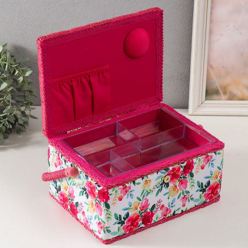 Шкатулка для рукоделия и шитья Акварельные цветы, хранение ниток, иголок, мелочи, 19?26?14.5 см