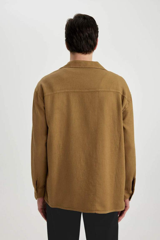 Хлопковая рубашка с длинными рукавами и воротником-поло оверсайз - Defacto фото 10