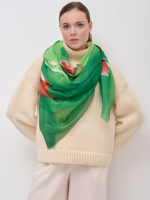 Большой, красивый двусторонний платок с рисунком в стиле арт-декои необычной текстурой ткани - Tantino фото 3