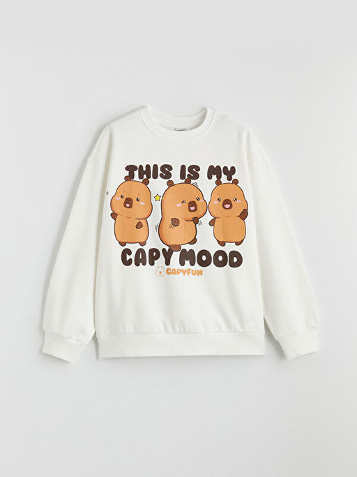 Capyfun Bask?l? Kal?n K?z ?ocuk Sweatshirt