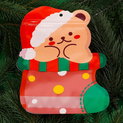 Цена за 50 шт. Пакет подарочный новогодний, фигурный «Мишка с колпаком», с zip - lock застежкой, 21×15.5 см