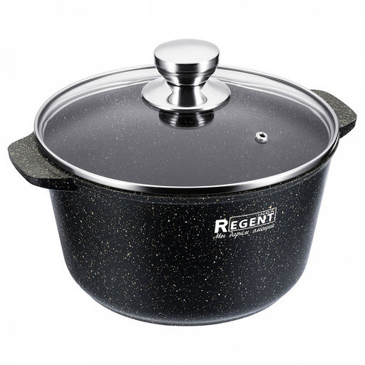 Кастрюля с антипригарным покрытием Cosmo 1,8л, д13см, h20см, s3,8мм, дно s4,5мм, стеклянная крышка с пароотводом, эргономичная ручки, литой алюминий, цветная коробка, Regent (Китай)