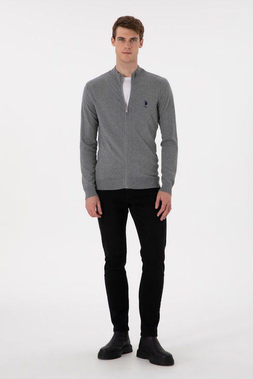 Мужской серый меланжевый базовый трикотажный кардиган Неожиданная скидка в корзине - U.s. polo assn фото 4