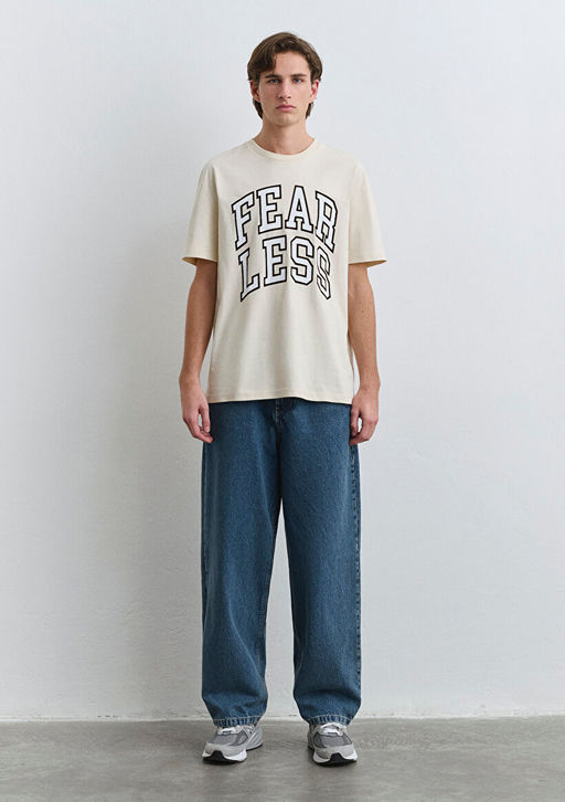 Fearless Bask?l? Ekru Tisort - Mavi фото 2