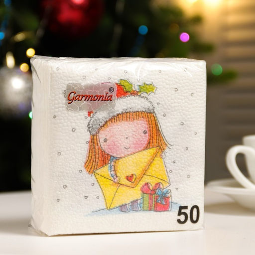 Цена за 4 шт. Салфетки бумажные Новогодняя почта, 1 слой, 24?24 см, 50 шт.