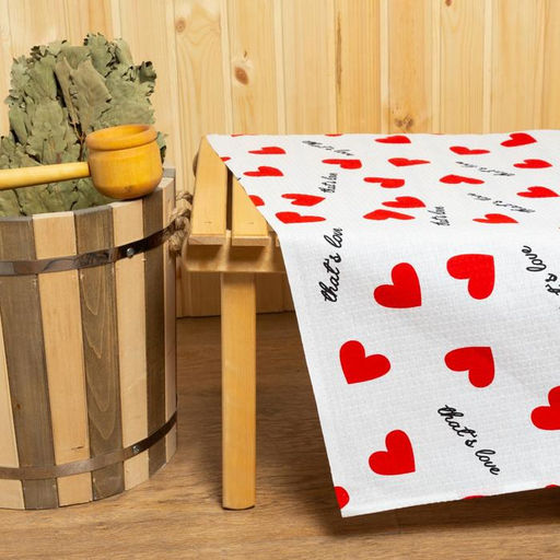 Простыня для бани Сердечки 150?1805 см, 100% хлопок, вафельное полотно, 160 г/м?