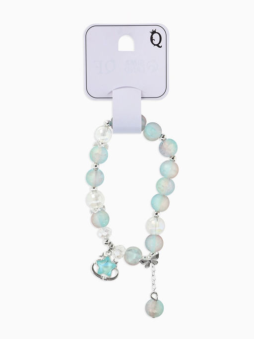 Браслет с подвесками "Сахарный" звезда, шар №10/8, цвет розово-голубой матовый в серебре