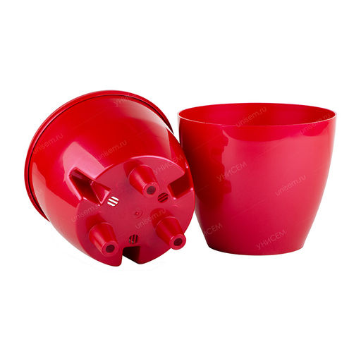 Горшок Деко Твин 1,5л 14*14*12,5 красный перламутр с дренажной системой (уп.36) - Ортон фото 3