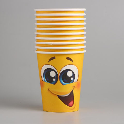 Цена за 10 шт. Стакан бумажный Смайлик, 250 мл - Страна карнавалия фото 3