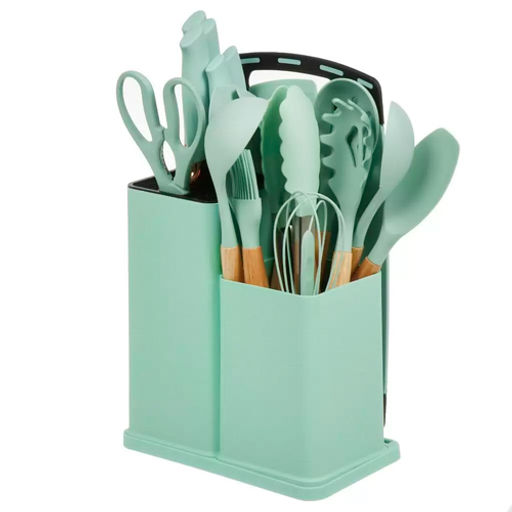 Набор кухонных принадл. 18 предметов силикон нержавеющая сталь на подставке с доской (484071) /DANIKS/