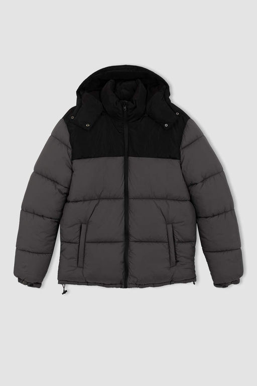 Водоотталкивающая куртка-пуховик стандартного кроя с капюшоном на полярной подкладке - Defacto фото 8