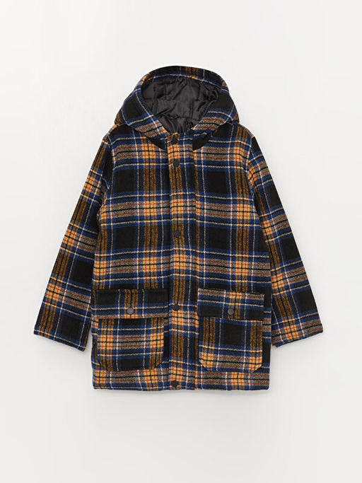 Kap??onlu Ekose Erkek ?ocuk Ka?e Kaban