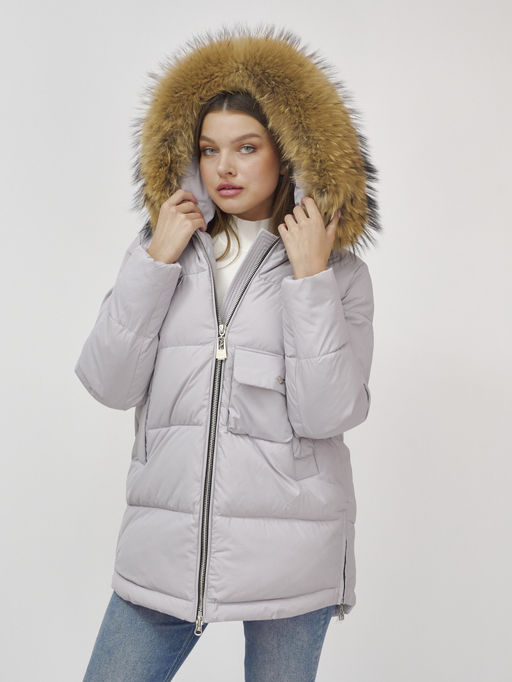 Куртка Бренд Visdeer ПРЕМИУМ КЛАССА зимняя с мехом ЕНОТА, светло-серого цвета