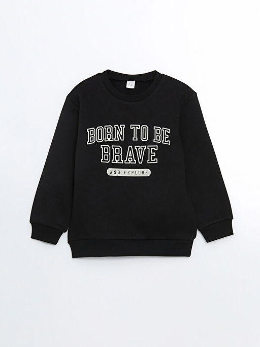 Bisiklet Yaka Bask?l? Erkek ?ocuk Sweatshirt