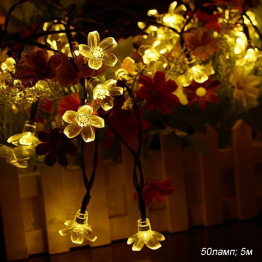 Гирлянда с питанием от солнечных элементов Цветочки / FN-690 /уп 50/ 5 метров 50 ламп 7 режимов - ГалеонТрейд фото 4