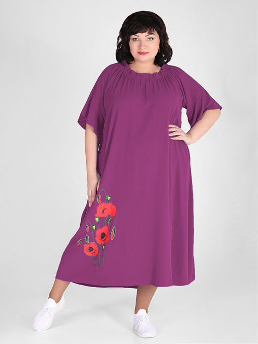 Платье расклешенное длинное летнее фиолетовое с маками - Almond фото 2