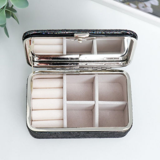 Шкатулка кожзам для украшений Мелкие квадратики. Чёрное серебро 6х7х12 см - Simaland фото 7