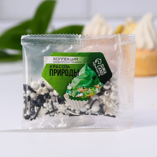 Посыпка кондитерская Сердца, звёзды: серебристая, черная, белая, 25 г. - Simaland фото 2