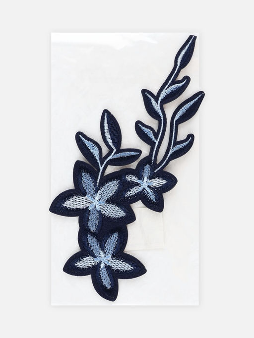 Цена за 5 шт. Термоаппликация Цветы, 20?9 см, серая, синяя