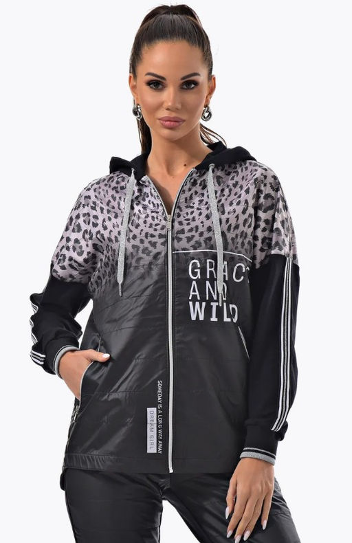 Толстовка из футера комбинированного с принтованной плащевой тканью