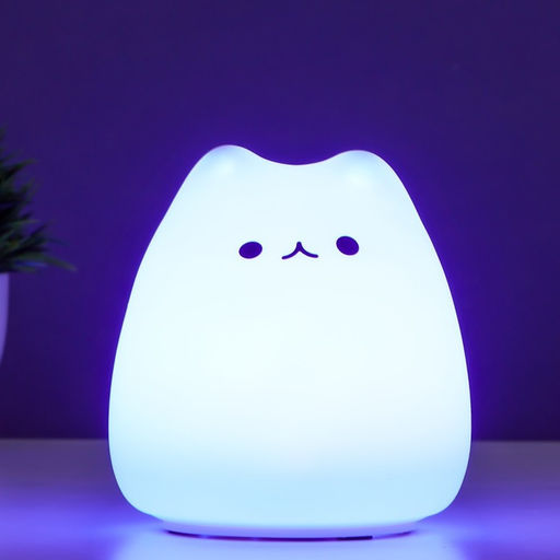 Фигурка светящаяся RISALUX «Антистресс мякиш котёнок», LED-ночник, RGB, от батареек 3ААА, 9.5×9.5×10.5 см