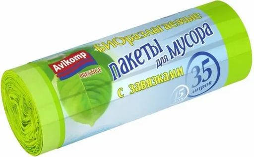 PRESTIGE пакеты д/мусора Биоразлагаемые 35л*15шт в Рулоне с завязками (зеленые)